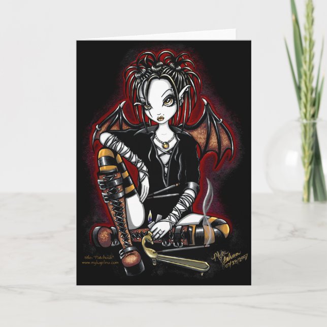 Patchouli Vermelho e Dourado Incentivo Cartão Fada (Frente)