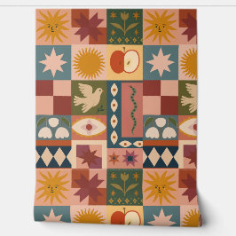 Patchwork celestial boêmica com símbolos místicos