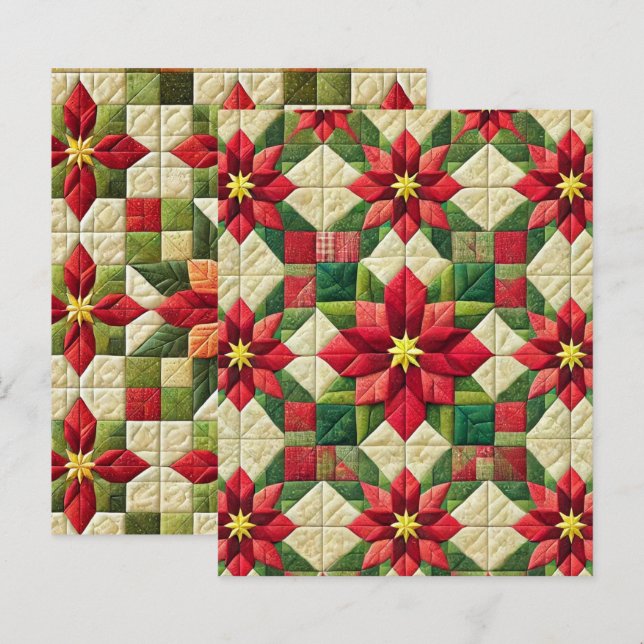Patchwork Poinsettia Stars Scrapbook Paper (Frente/Verso)