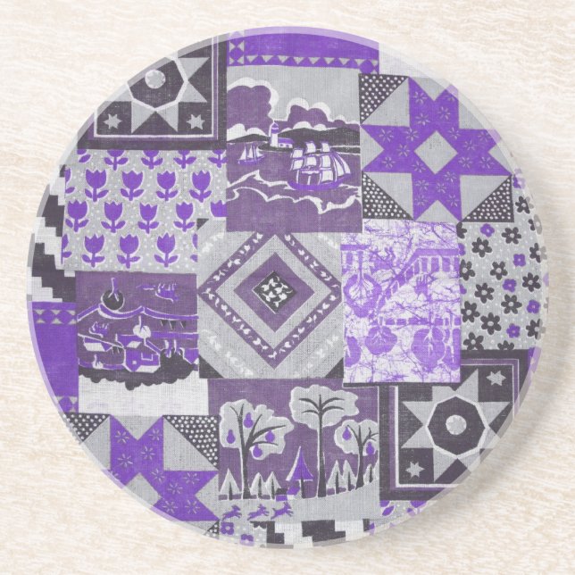 Patchwork Quilt Sandstone Porta copos (Frente)