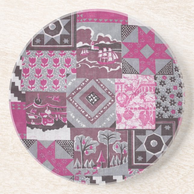 Patchwork Quilt Sandstone Porta copos (Frente)