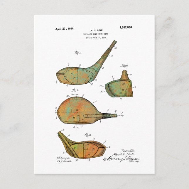 PATENTE DE CABEÇAS DE CLUBE DE GOLFE - Cartões pos (Frente)