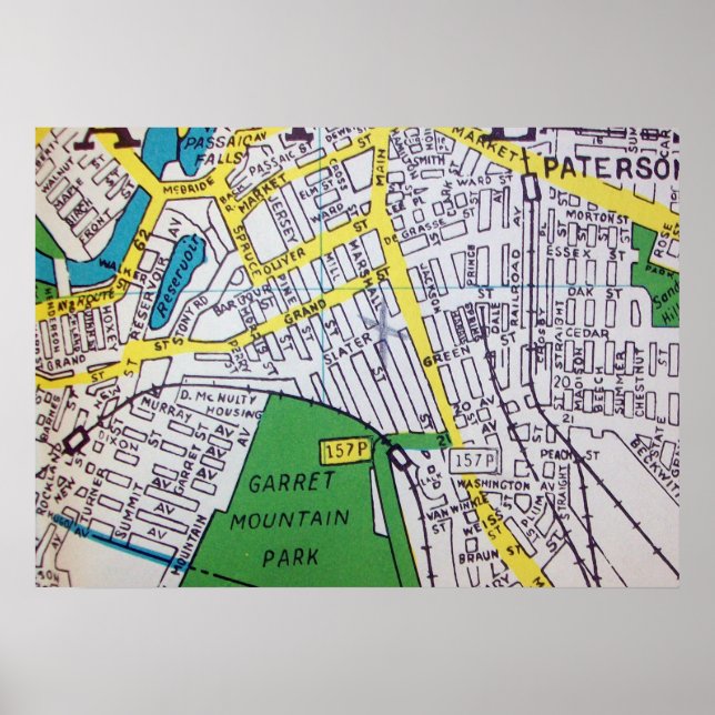 Paterson, NJ Vintage Map Poster (Frente)