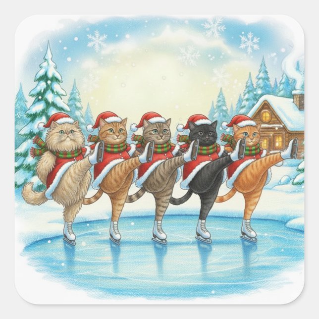 Patinadores de Gatos de Natal, Adesivos (Frente)