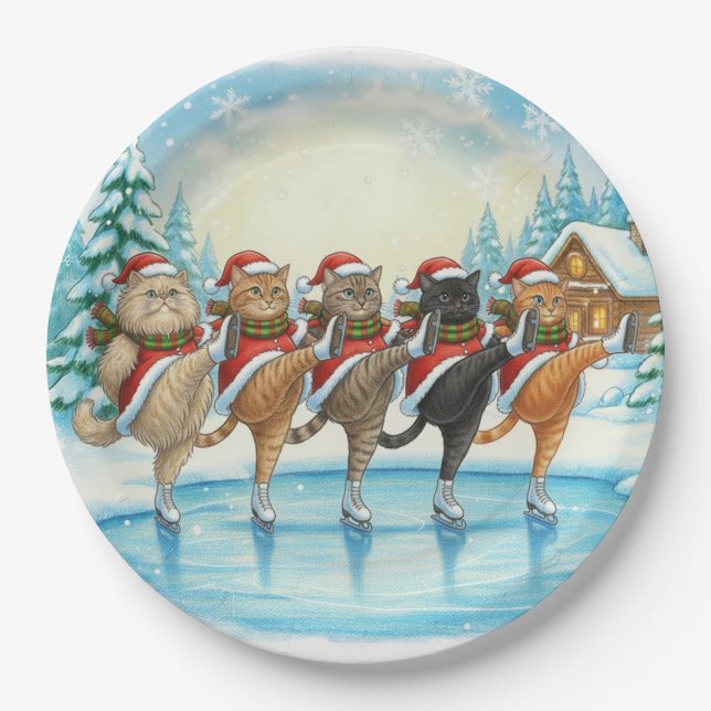 Patinadores de Gatos de Natal, Prato de Papel (Frente)