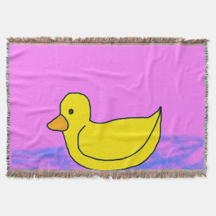 Pato amarelo giro no cobertor cor-de-rosa
