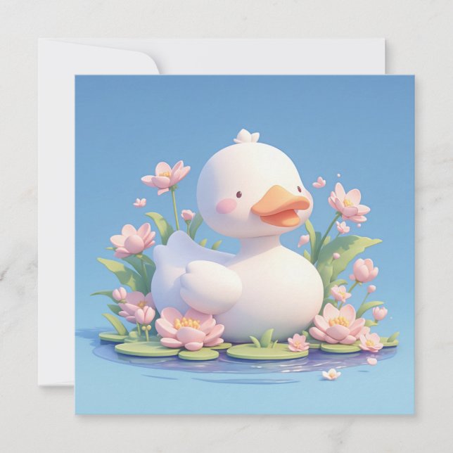 Pato Branco Fofo em 3D em Lago de Flores de Argila (Frente)