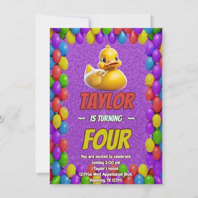 Pato de Borracha Fofo Convite de Aniversário Perso (Frente)