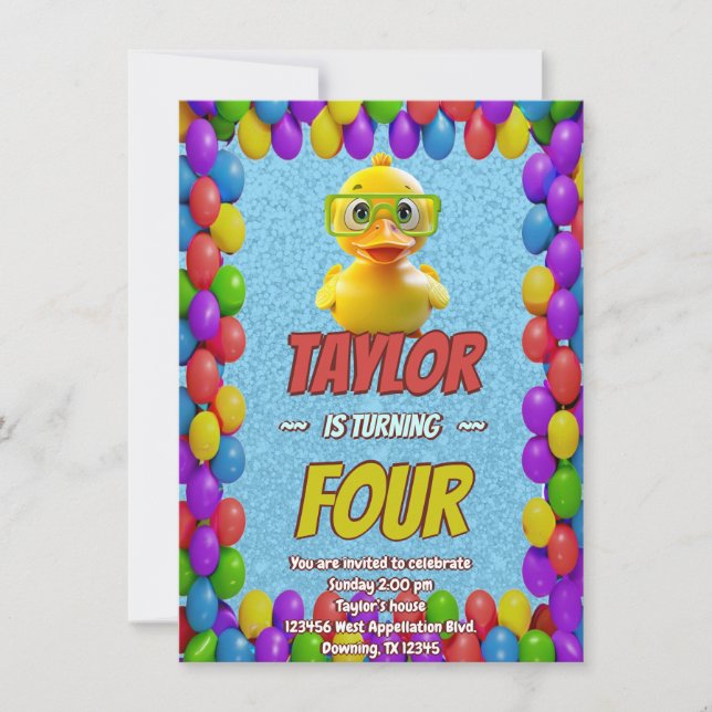 Pato de Borracha Fofo Convite de Aniversário Perso (Frente)
