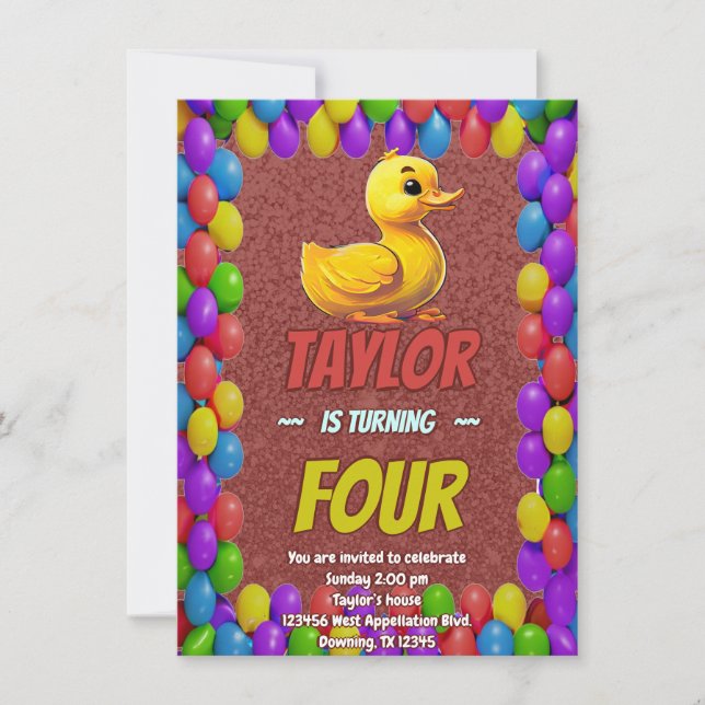 Pato de Borracha Fofo Convite de Aniversário Perso (Frente)