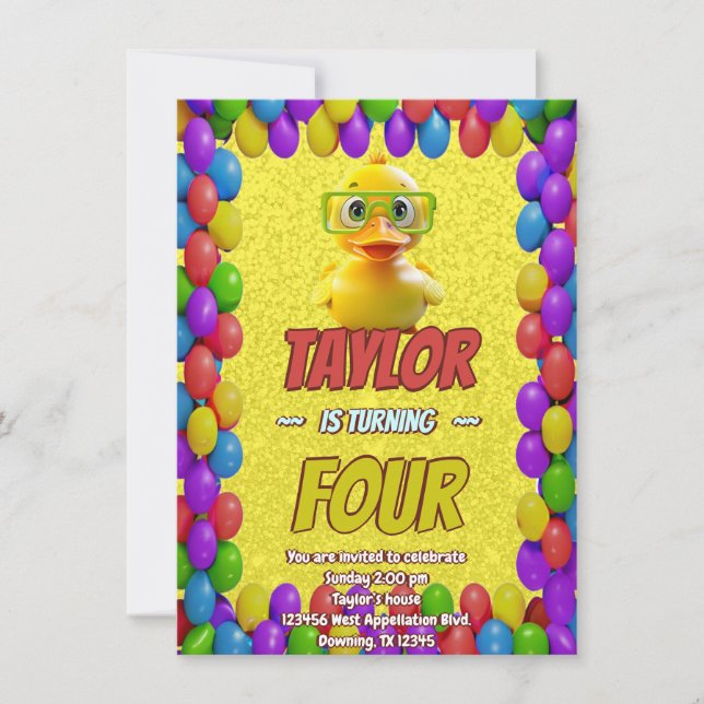 Pato de Borracha Fofo Convite de Aniversário Perso (Frente)