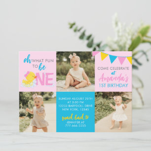 Pato de Borracha Rosa 3 Foto Convite de Aniversári