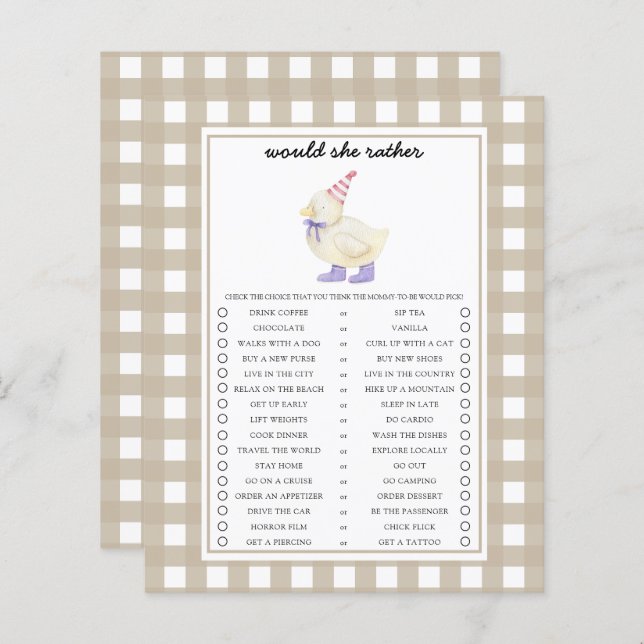 Pato Ela Iria Preferencialmente Jogo De Chá de fra (Frente/Verso)