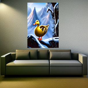 Pato na montanha de neve AI Art Poster