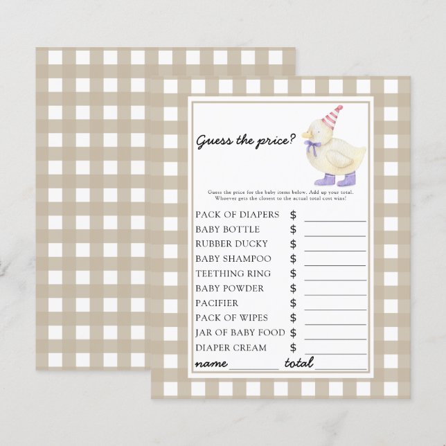 Pato sortudo - Adivinha o preço! Jogo (Frente/Verso)