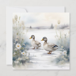 Patos e Margaridas em Aquarela Fofa Cartão em Bran