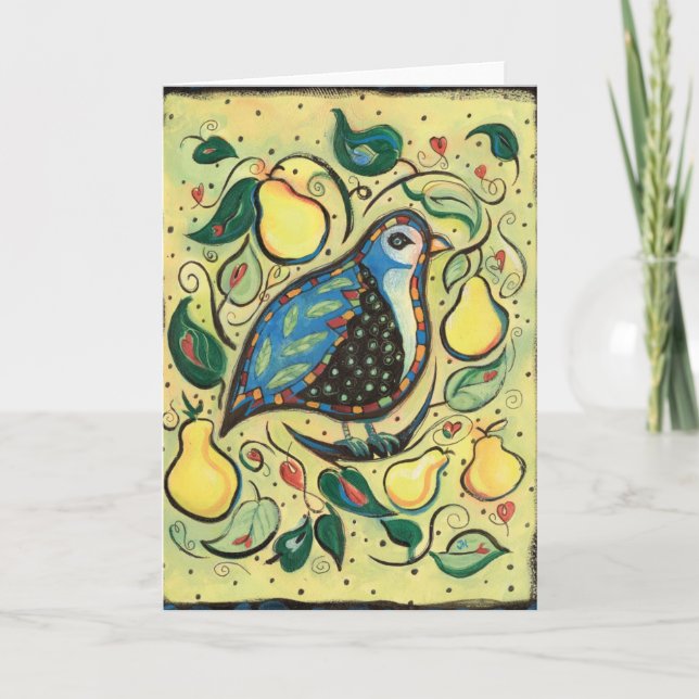 Patridge em um cartão de Natal ilustrado da árvore (Frente)