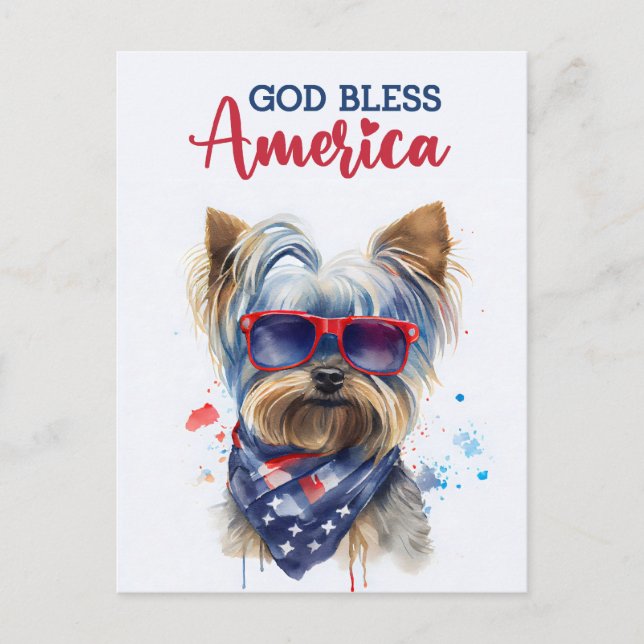 Patriotic Dog-Yorkie, cartão postal da América Deu (Frente)