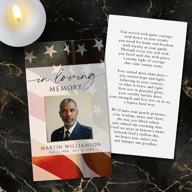 Patriotic Military Funeral Photo Prayer Card (Criador carregado)