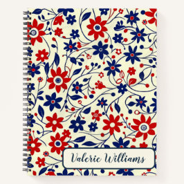 Patriotic Red White Blue Floral Pattern
