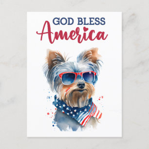 Patriotic Yorkie, cartão postal da América Deus ab