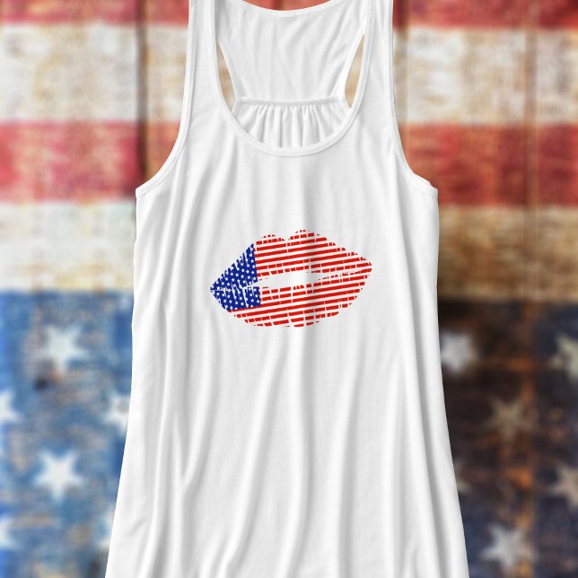 Patriótico Lipstick Kiss USA Flag Womens Tank Top (A lipstick kiss in red white and blue. Perfect to wear at your July 4th BBQ)