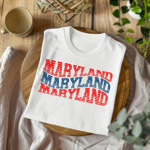 Patriótico Maryland Red e Blue Boho T-Shirt