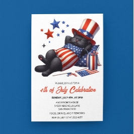 Patriótico Negro Preguiçoso Cat 4 De Julho Convite