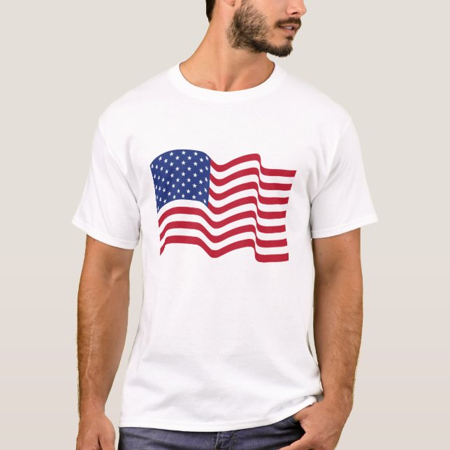 Patriótico Waving American Flag T-Shirt (Frente)