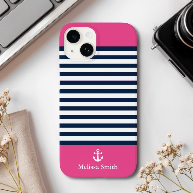 Pattern Navy blue and white bands pink background (Criador carregado)