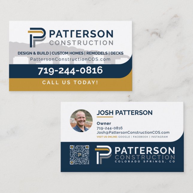 Patterson Construction COS cartões de visitas josh (Frente/Verso)