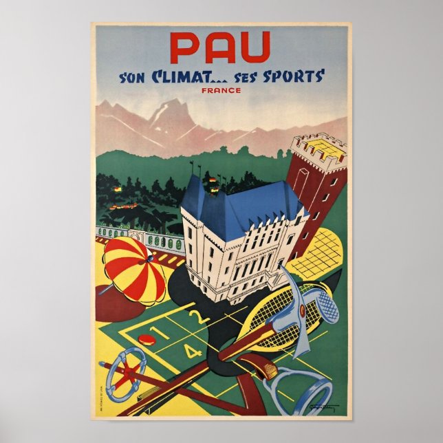 Pau, França/Vintage Art Deco Poster de viagens (Frente)