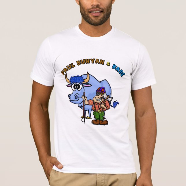 Paul Bunyan e borracho o t-shirt azul Ver do boi. (Frente)