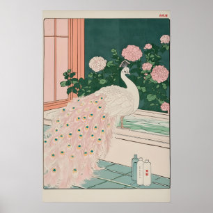 Pavão Albino Ukiyo-e Arte Impressão Banheiro Japon