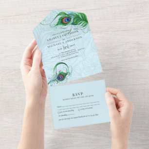 Pavão Azul Pavão Casamento de Pena Verde RSVP Tu