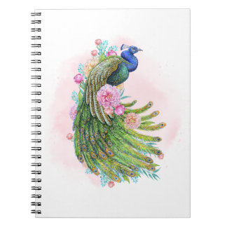 Pavão Beleza Aquarela Verde – Caderno Espiral Artí
