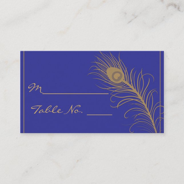 Pavão com cartão azul de lugar Dourado e Marinho (Frente)