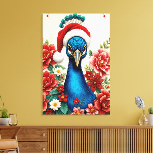 Pavão de Natal em Flor Premium Canvas Envelopado