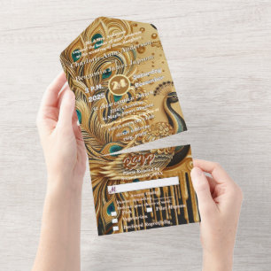 Pavão Elegante com Brilho Dourado