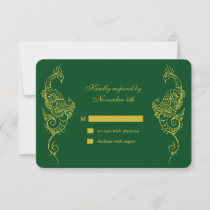 Pavão elegante de Mehndi que Wedding RSVP - verde