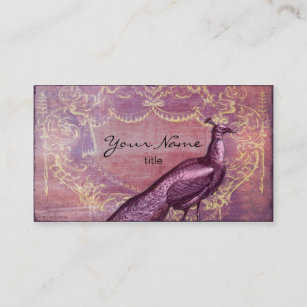 Pavão Rococo em cartões de visitas roxos