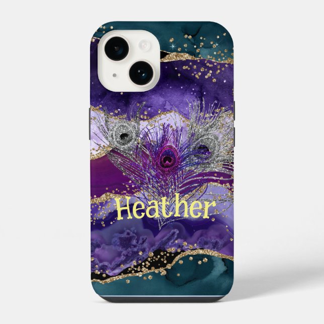 Pavão Roxo Glamouroso com Ágata Feathered (Verso)