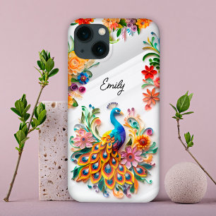 Pavão vibrante colorido e flores personalizadas