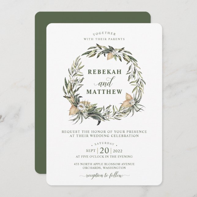 Pavimento Botânico Branco | Convite Para Casamento (Frente/Verso)