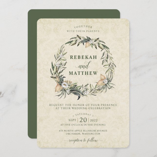 Pavimento Botânico Branco | Convite Para Casamento (Frente/Verso)