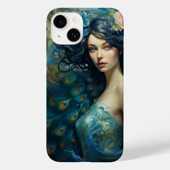 Pavock Feather Beauty: Mulher em Teal e Azul (Verso)