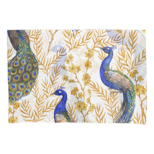 Pavões chineses, sakura ouro, aquarela. (Frente)