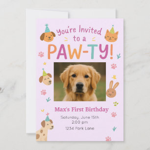 Paw-ty Animal - Pic Pet Birthday Convite