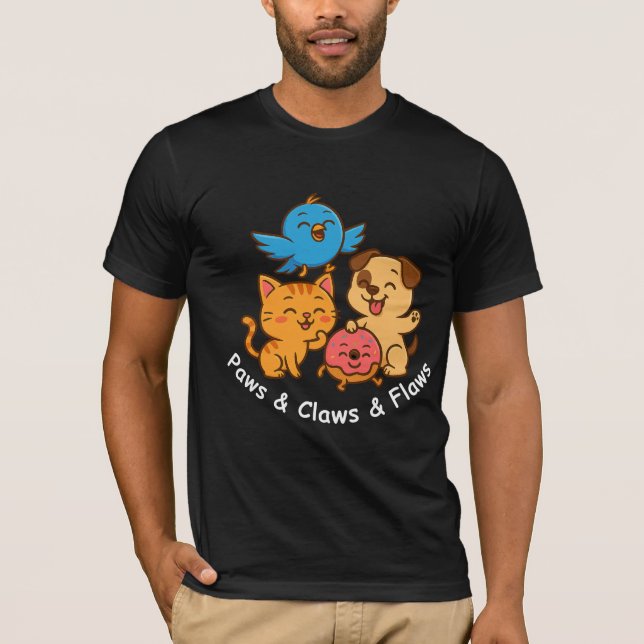 Paws & Claws & Flaws – Cute Animal Trio T-Shirt (Frente)