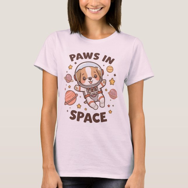 Paws in Space Funny Astronaut Cat T-Shirt – Cool  (Frente)